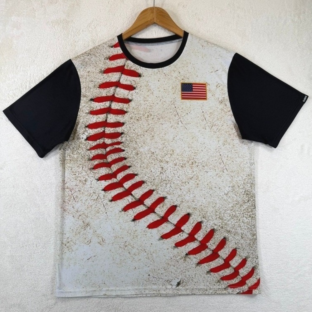 Baseball All Over Print Shirt 3D Mens Large USA Flag Athletic Gym SLEEFS